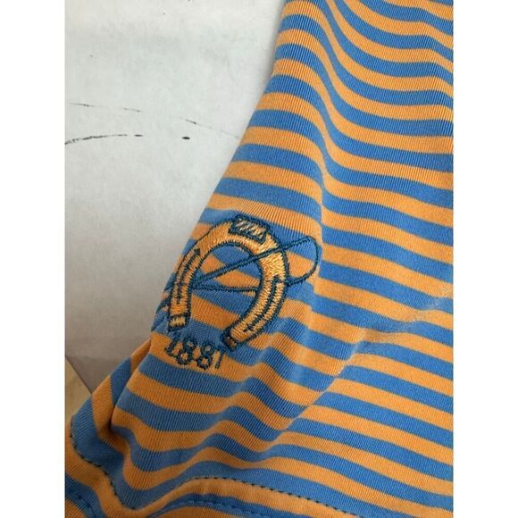 Peter Millar Summer Comfort Orange Blue Striped Polo Shirt Golf - Size Large - Picture 8 of 10